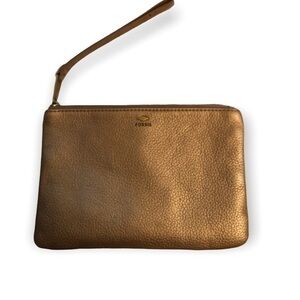Fossil goldish shimmery tan leather wristlet